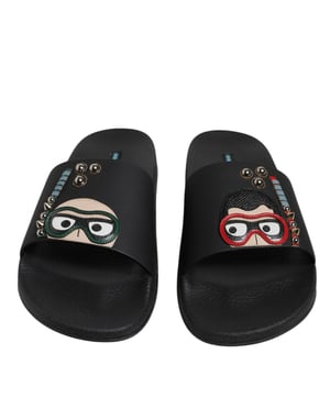 Dolce & Gabbana Schwarze Divers Leder Ballerinas Sandalen Strandmode Schuhe
