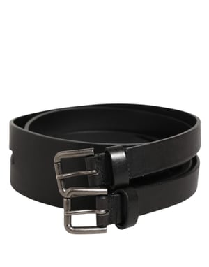Dolce & Gabbana Schwarzer Doppelschicht-Leder-Gürtel mit Silberner Schnalle