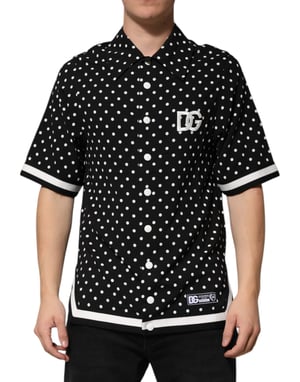 Dolce & Gabbana Schwarzes Polka-Dot Kurzarm-Kragen-Polo-T-Shirt
