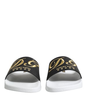 Dolce & Gabbana Weiße Schwarze Leder-Sandalen Strandbekleidung Schuhe