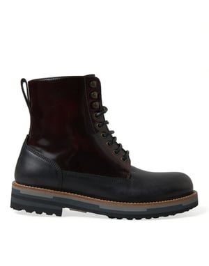Dolce & Gabbana schwarze Leder Militärkampfstiefel Schuhe