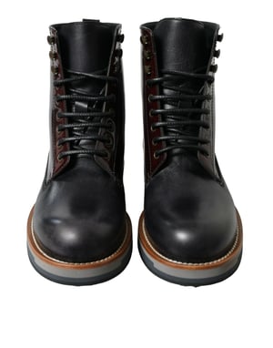 Dolce & Gabbana schwarze Leder Militärkampfstiefel Schuhe
