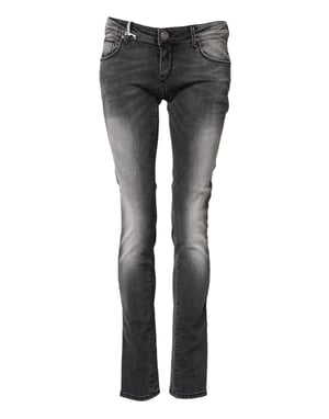 Acht Dunkelgraue Baumwolle Slim Fit Denim Niedrigbund Jeans