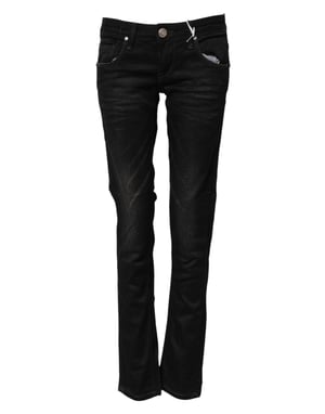 Acht Schwarze Baumwolle Slim Fit Denim Niedrige Taille Jeans