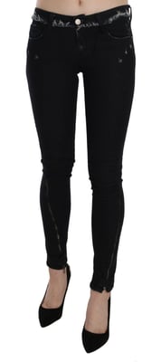 Costume National Schwarze Niedrigbund Reißverschluss Leg Skinny Denim Jeans