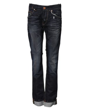 Acht Blue Washed Baumwoll-Mid-Waist-Weiter Denim-Jeans