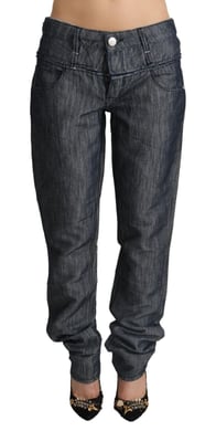 Acht Dunkelgraue Ramie Mittlere Weite Gerade Denim Jeans