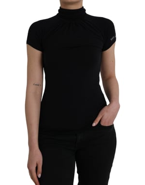 Costume National Schwarzes Turtleneck-Viskose-Top mit kurzen Ärmeln