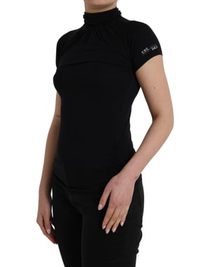 Costume National Schwarzes Turtleneck-Viskose-Top mit kurzen Ärmeln