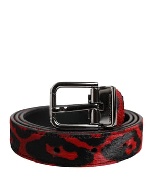 Dolce & Gabbana Schwarz-Rot Leopard Silberne Metall-Schnalle Gürtel