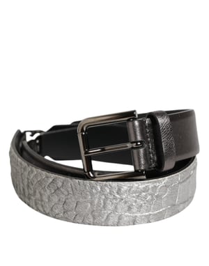 Dolce & Gabbana Herren Gürtel aus schwarzem silbernem genopptem Leder mit Schnalle