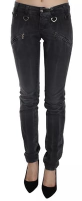 John Galliano Graue gewaschene niedrige Taille Reißverschluss-Seitenskinny-Denim-Jeans