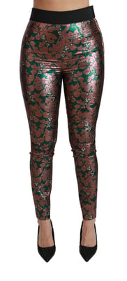 Dolce & Gabbana Grüne Bronze Blatt Strumpfhose Schmale Hose