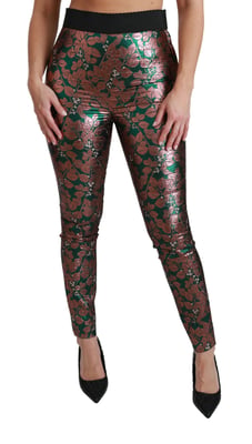 Dolce & Gabbana Grüne Bronze Blatt Strumpfhose Schmale Hose