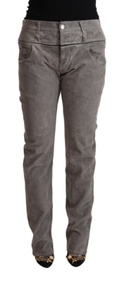 Acht Graue Baumwoll-Hose mit geradem Schnitt und hoher Taille
