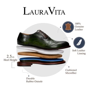 Lorenzo Conti Herren Khaki-grüne Leder-Brogue Oxford-Dressschuhe – Ayan-01