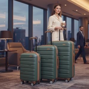 Erweiterbarer grüner Hardshell-ABS-Koffer 8 Radsätze für großes Gepäck