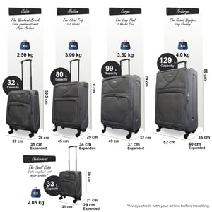 Softshell, leichtes graues Nylon 4-Wheel-Reisekoffer-Set mit 5 Koffern