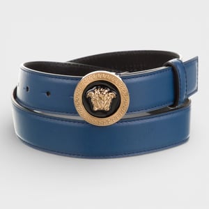 Versace Medusa Leder-Gürtel, Marineblau und Schwarz