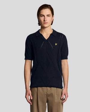 Offene Kragen Argyle Strick-Polohemd