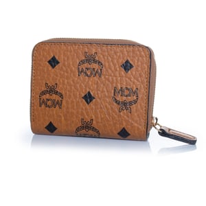 MCM, braune Reißverschluss-Geldbörse im Monogramm