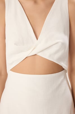 ecrufarbenes, gerades, ärmelloses Midikleid für Damen, lässig/alltagstauglich