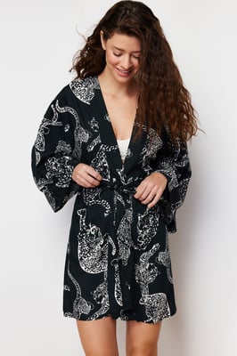 Graue Damen-Morgenmäntel mit Tiermotiv