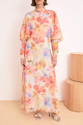 Maxikleid mit Blumenmuster, A-Linien-Schnitt und Hijab-Stil für Damen