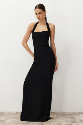Langes, figurbetontes Abendkleid für Damen, einfarbig, ideal für Abschlussball und Abiball