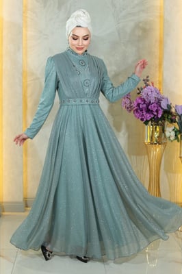 Stein Detailed Drapiert Chest Glitzernd Abendkleid Mintgrün