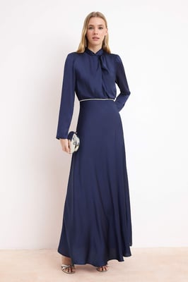 Damen marineblaue flache Maxi lange schicke/nachtliche Skater-Abendkleider