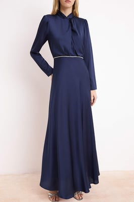 Damen marineblaue flache Maxi lange schicke/nachtliche Skater-Abendkleider