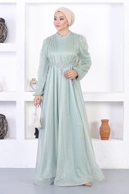 Perlen Spitzen Glitter Abendkleid Mintgrün