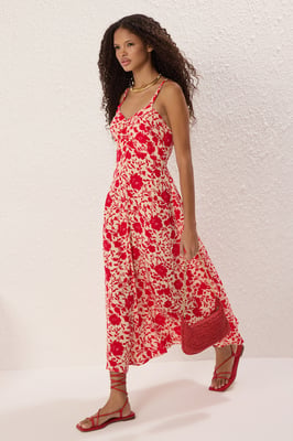 Damen-Midikleid mit Blumenmuster, locker und alltagstauglich
