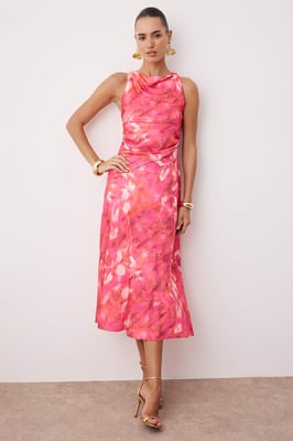 Rosa Abstrakt Midi-Kleid für Damen, ärmellos, elegant/für den Abend