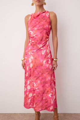 Rosa Abstrakt Midi-Kleid für Damen, ärmellos, elegant/für den Abend