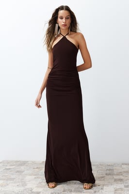 Langes, figurbetontes Abendkleid für Damen, einfarbig, ideal für Abschlussball und Abiball