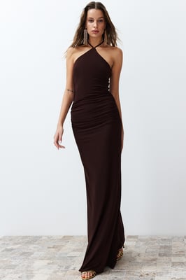 Langes, figurbetontes Abendkleid für Damen, einfarbig, ideal für Abschlussball und Abiball