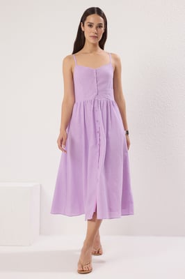 Lila geblümtes Midi-Kleid für Damen, locker und alltagstauglich