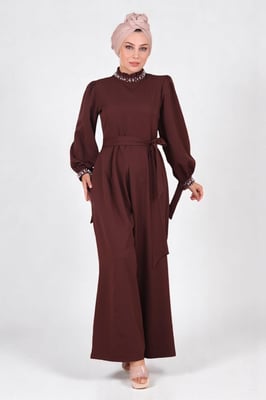 Perlen Detailed Jumpsuit-Kleid Braun