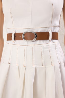 Ecrufarbenes, gerades, ärmelloses Minikleid für Damen, lässig/alltagstauglich, tailliert