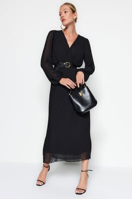Dunkelblaues, einfarbiges Maxikleid für Damen, langes Businesskleid in normaler Passform