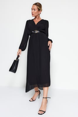 Dunkelblaues, einfarbiges Maxikleid für Damen, langes Businesskleid in normaler Passform