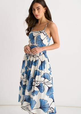 Blaues Cami-Kleid aus Leinenmischung mit Blumenmuster