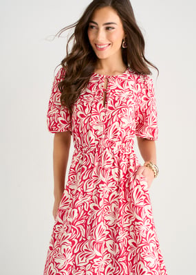 Midi-Kleid mit rotem Paisley-Muster und elastischem Bund