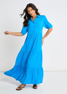 Maxikleid im Skater-Stil mit blauen Knöpfen