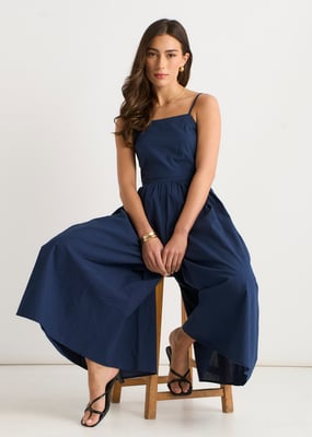 Marineblauer Jumpsuit mit weitem Bein und Riemchen