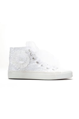 Mariselle Perlen Spitzen Braut High-Top Sneaker