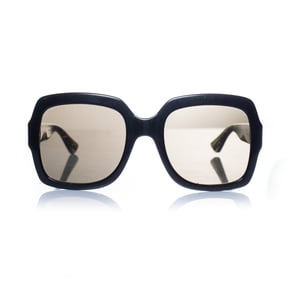 Gucci, schwarze übergroße Sonnenbrille mit Web-Print