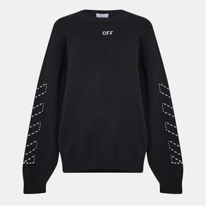 Herren Off-White Bestickter Regular Fit Rundhals-Pullover in Schwarz/Creme